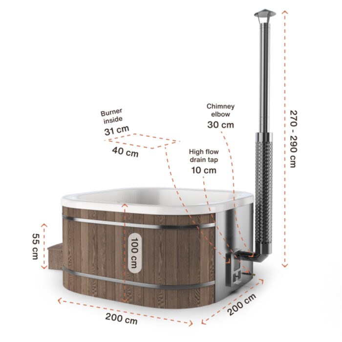 Hottub Square 200x200cm met externe kachel - Afbeelding 7